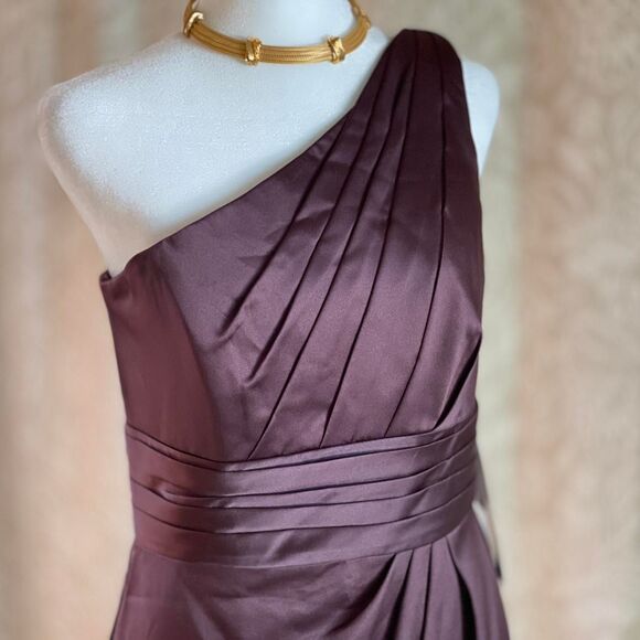 NWT David's Bridal Bridesmaid Mini Dress Brown Satin One Shoulder Size 6 - Picture 5 of 8